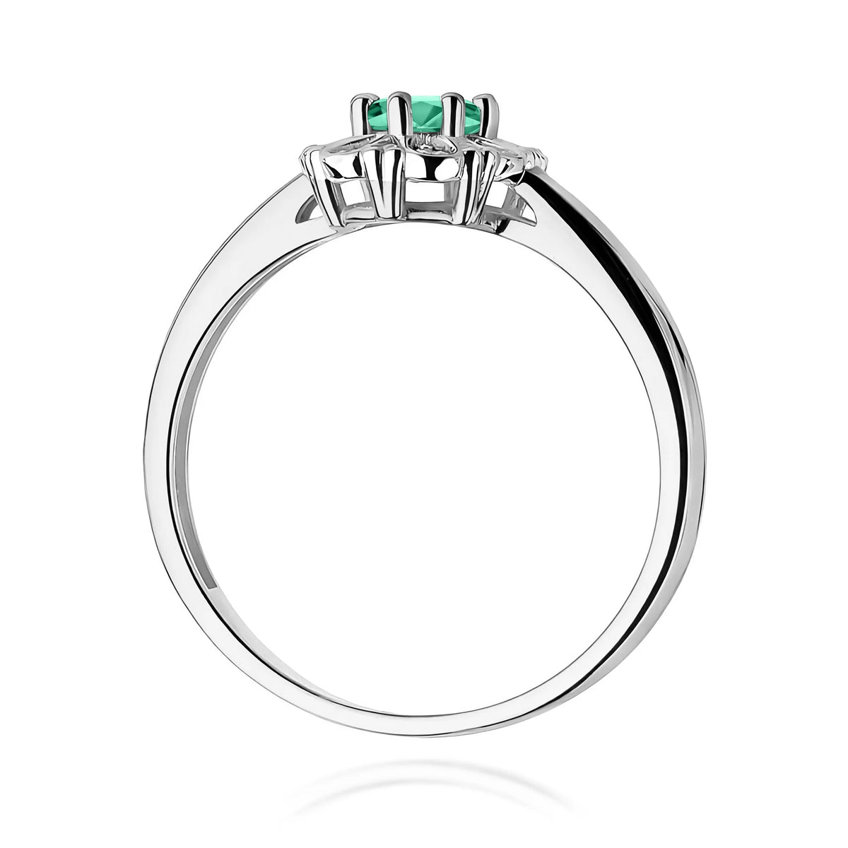 14k (585) White Gold Ring | 0.40ct Emerald and 0.069ct Diamonds | GREMARI Jewelry