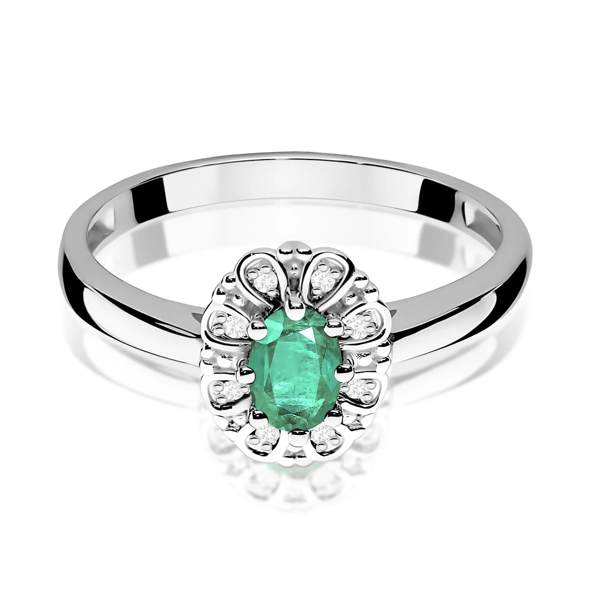 14k (585) White Gold Ring | 0.40ct Emerald and 0.069ct Diamonds | GREMARI Jewelry