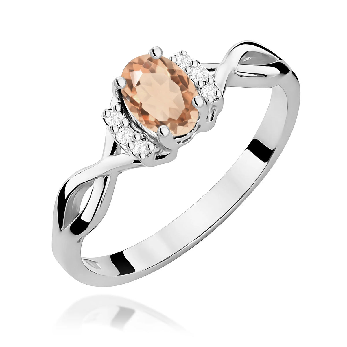 14k (585) White Gold Ring | 0.40ct Morganite and 0.052ct Diamonds | GREMARI Jewelry