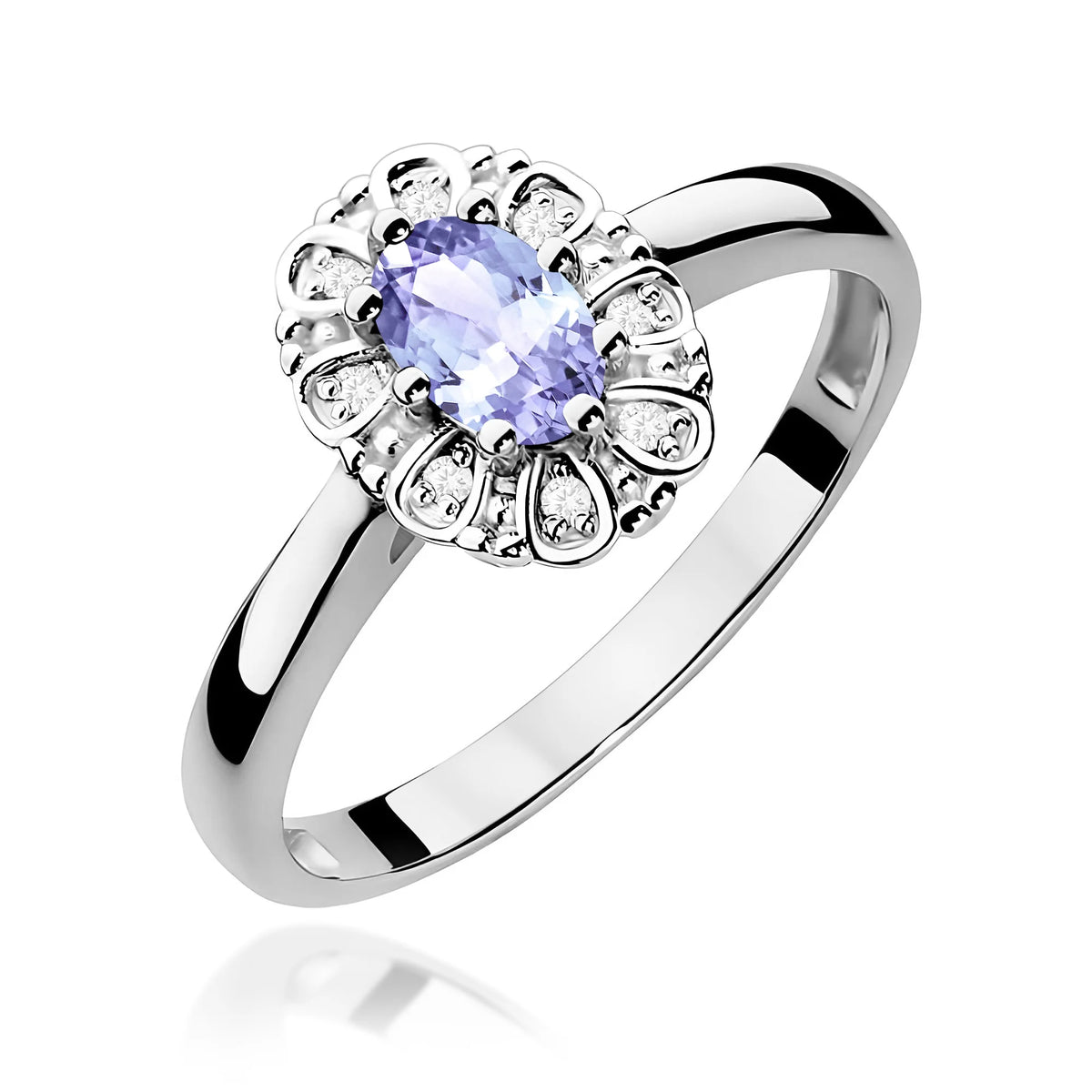 14k (585) White Gold Ring | 0.40ct Tansanit and 0.069ct Diamonds | GREMARI Jewelry