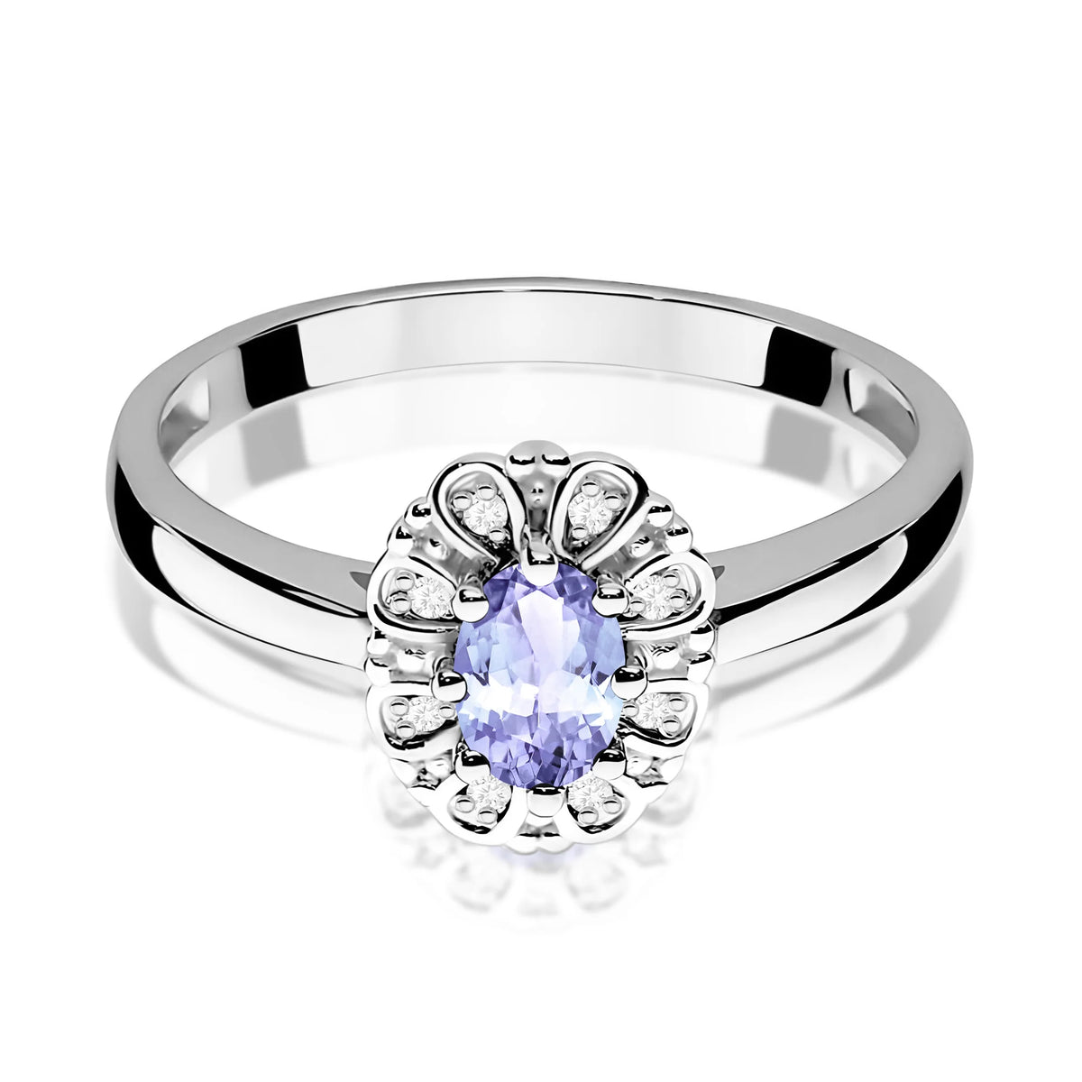 14k (585) White Gold Ring | 0.40ct Tansanit and 0.069ct Diamonds | GREMARI Jewelry