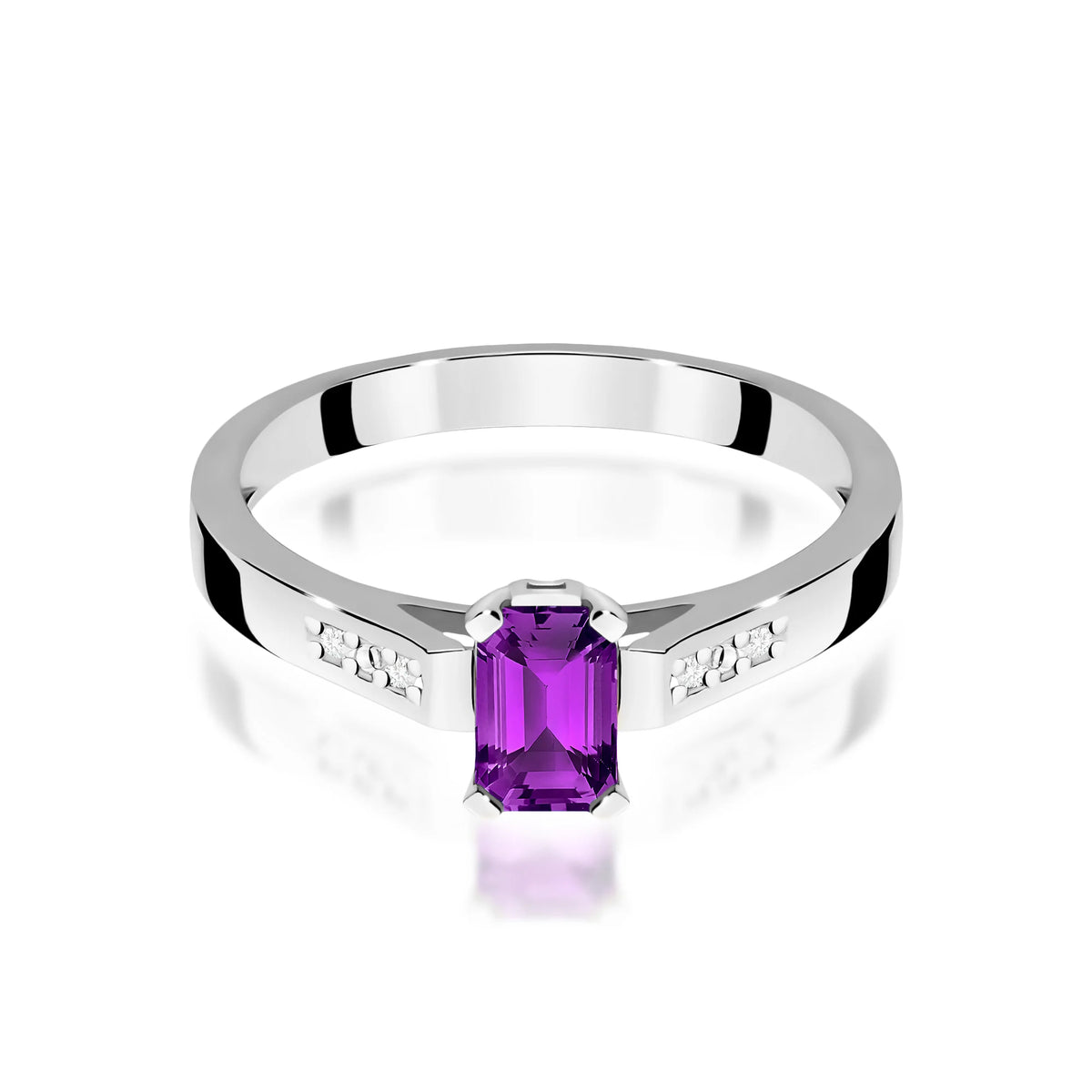 14k (585) White Gold Rings | 0.50ct Amethyst and 0.04ct Diamonds | GREMARI Jewelry