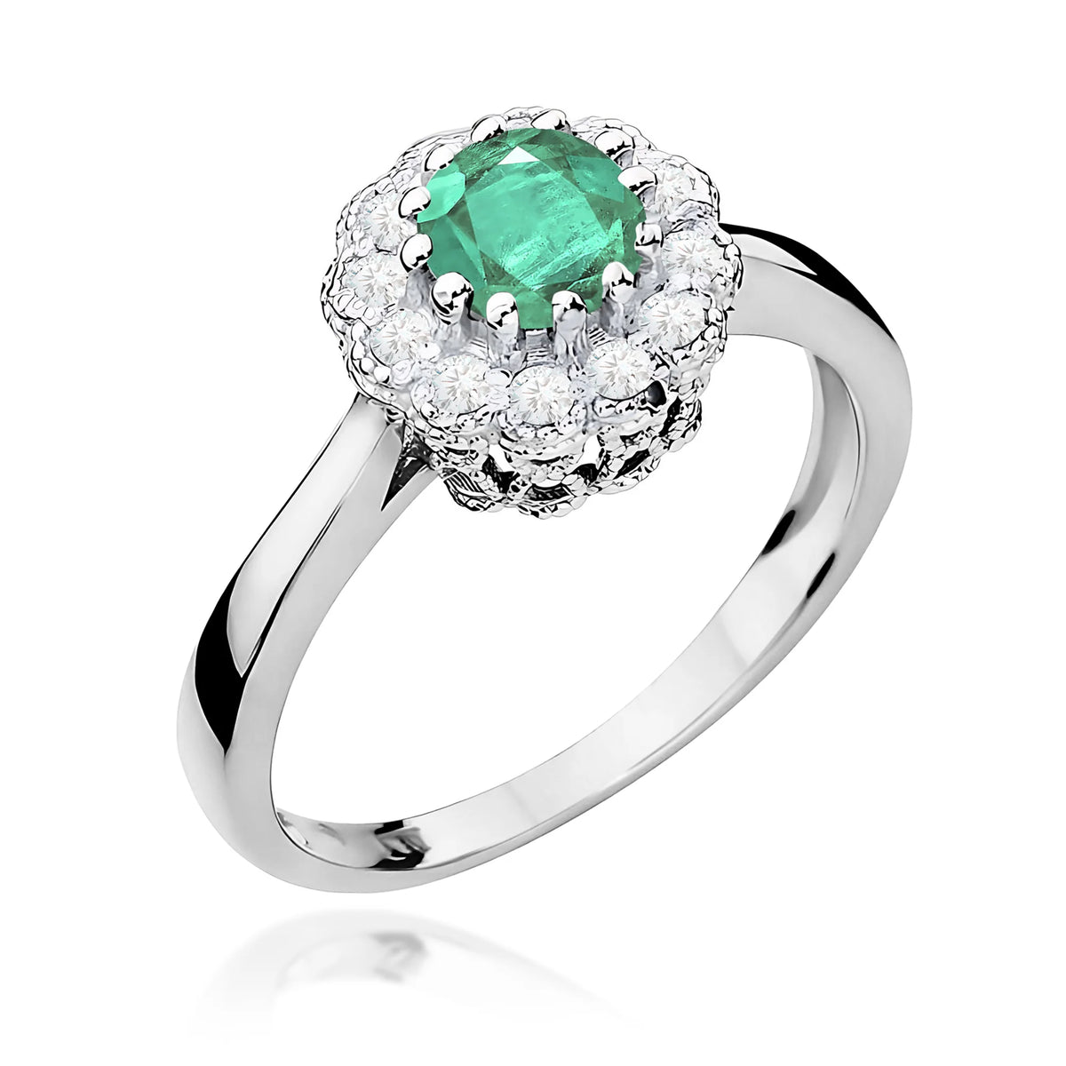 14k (585) White Gold Ring |  0.50ct Emerald & 0.174ct Diamonds | GREMARI Jewelry