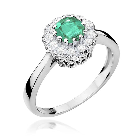 14k (585) White Gold Ring |  0.50ct Emerald & 0.174ct Diamonds | GREMARI Jewelry
