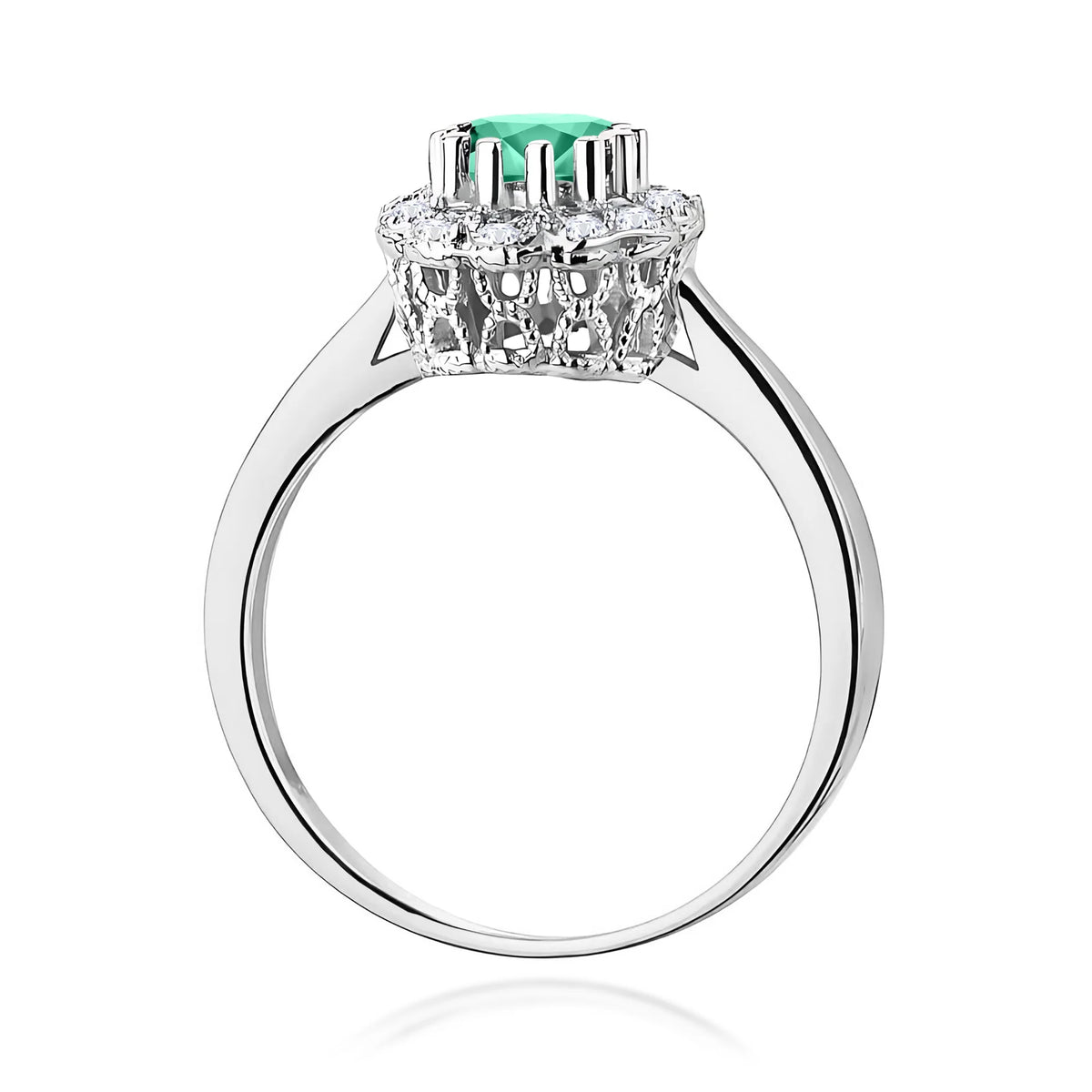 14k (585) White Gold Ring |  0.50ct Emerald & 0.174ct Diamonds | GREMARI Jewelry