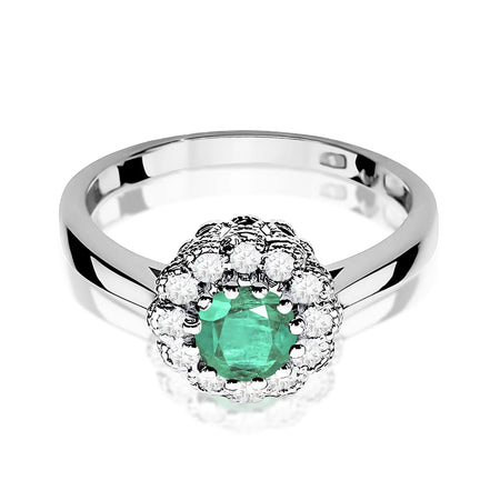 14k (585) White Gold Ring |  0.50ct Emerald & 0.174ct Diamonds | GREMARI Jewelry