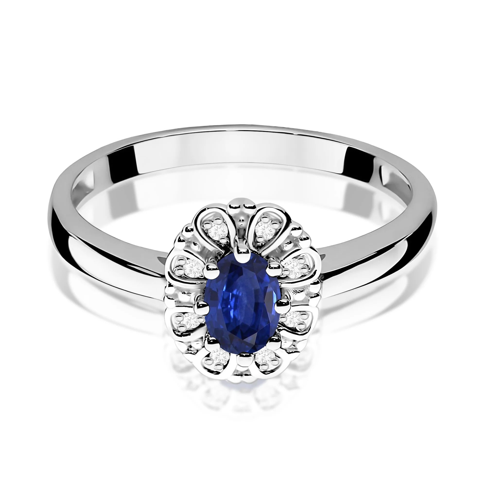 14k (585) White Gold Ring | 0.70ct Sapphire and 0.069ct Diamonds | GREMARI Jewelry
