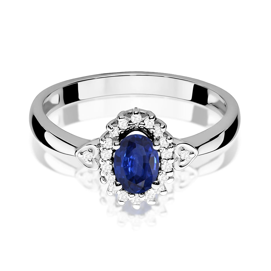 14k (585) White Gold Ring | 0.70ct Sapphire and 0.10ct Diamonds | GREMARI Jewelry