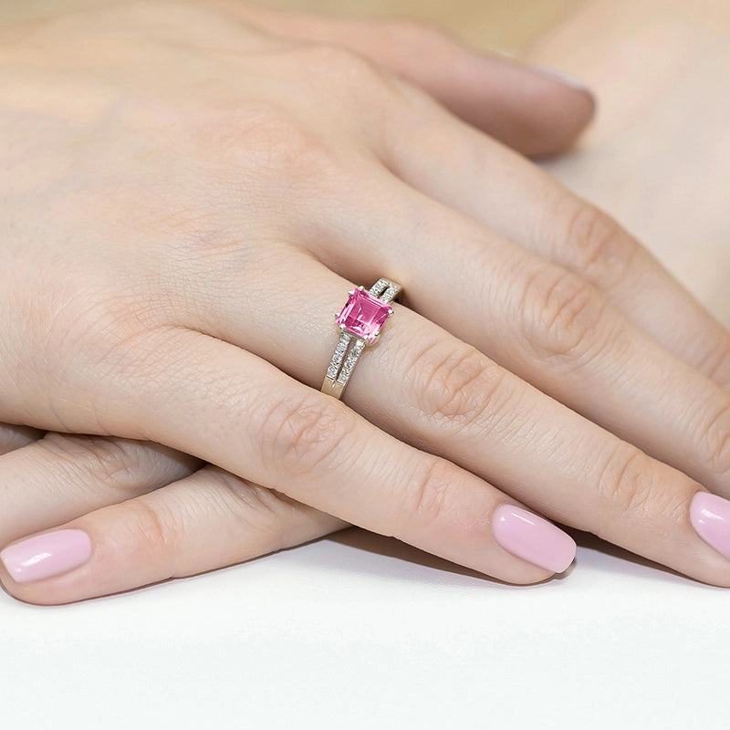 14k (585) White Gold Rings | 1.10ct Pink topaz and 0.06ct Diamonds | GREMARI Jewelry
