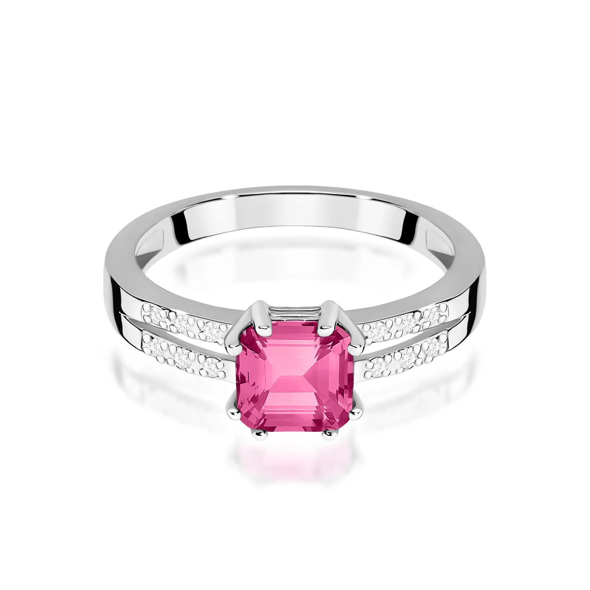 14k (585) White Gold Rings | 1.10ct Pink topaz and 0.06ct Diamonds | GREMARI Jewelry
