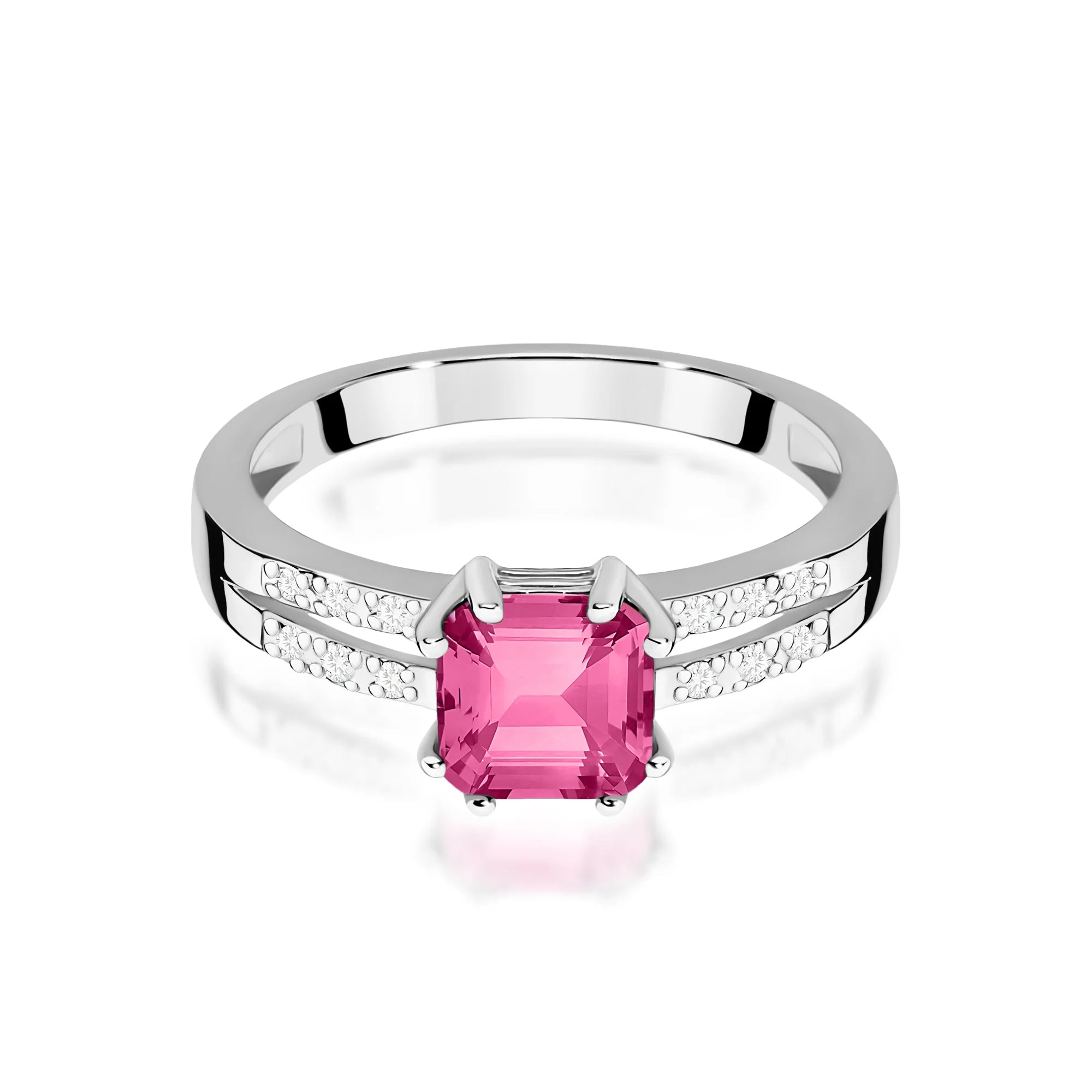 14k (585) White Gold Rings | 1.10ct Pink topaz and 0.06ct Diamonds | GREMARI Jewelry

