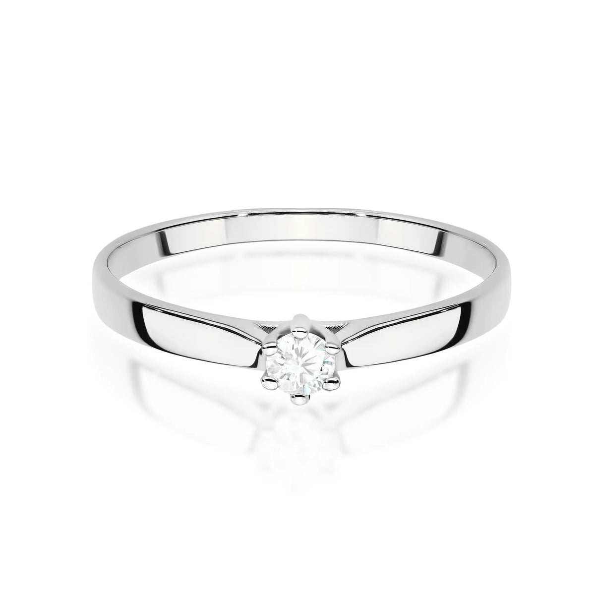 Prsteň z bieleho zlata 14k(585) s laboratórnym diamantom 0,10 ct. Balený v elegantnej krabičke, ktorá je ideálna ako darček.