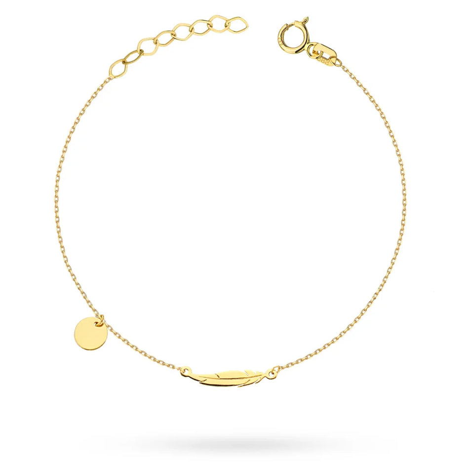 14k Gold (585) Feather Circle Bracelet | Adjustable Length | Delicate Fine Jewelry Elegant Gift