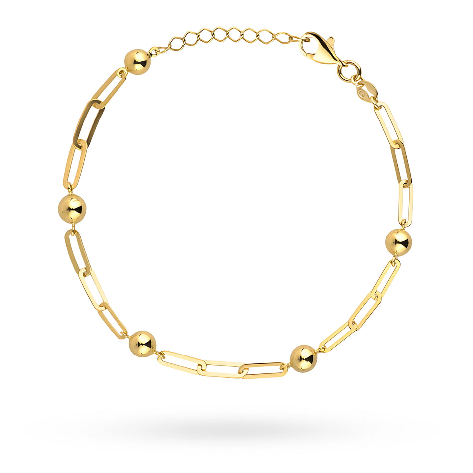 14k Gold (585) Bracelet | Wide Links & Beads | Bold Elegant Fine Jewelry Stylish Everyday Gift