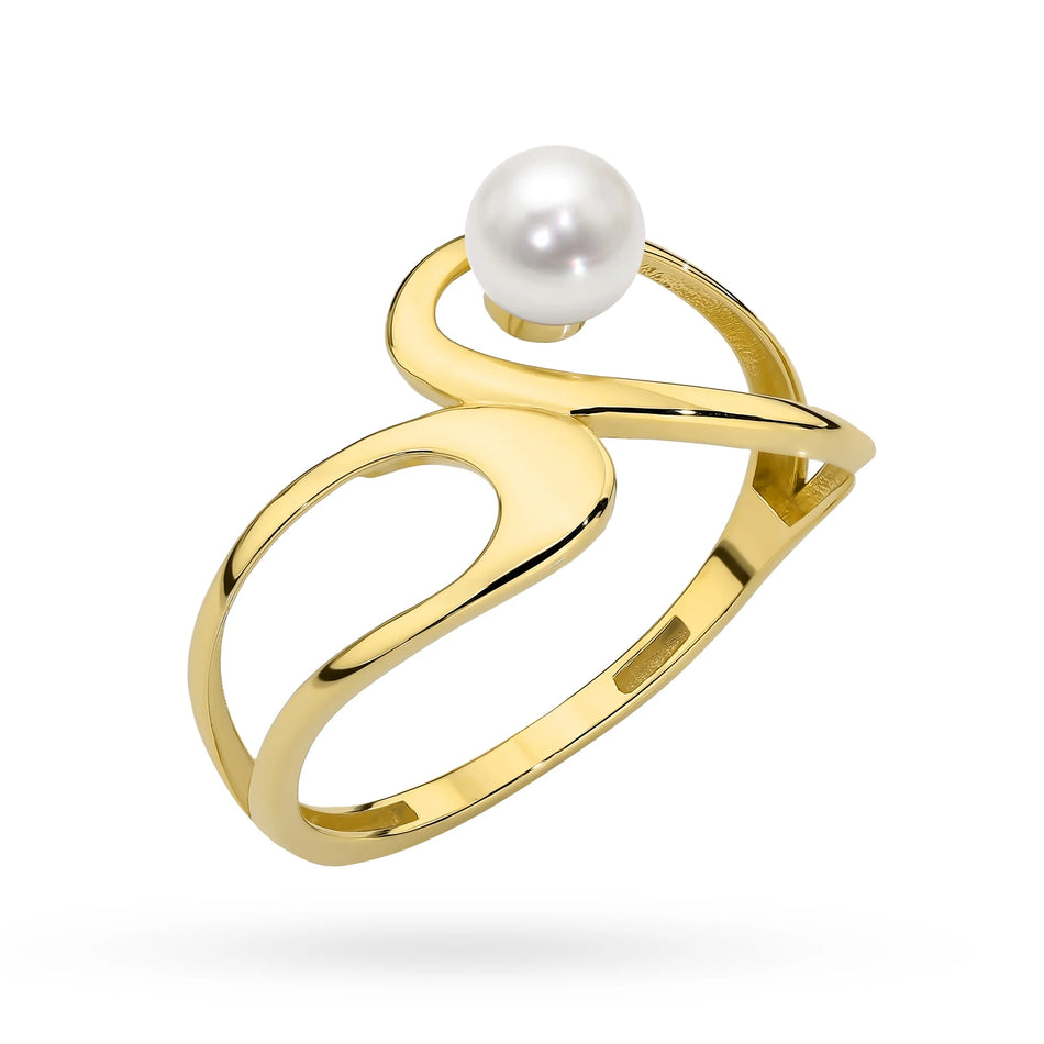 Prsteň zo 14-karátového zlata | Perla v ozdobnom osadení | Elegantný vintage jemný šperk Nadčasový klasický darček