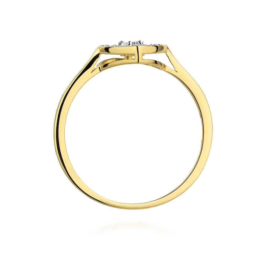 14K gold ring with 0.10ct diamond and 18 diamonds of total mass 0.09ct. Ring is packed in black box, paper and gift bag.