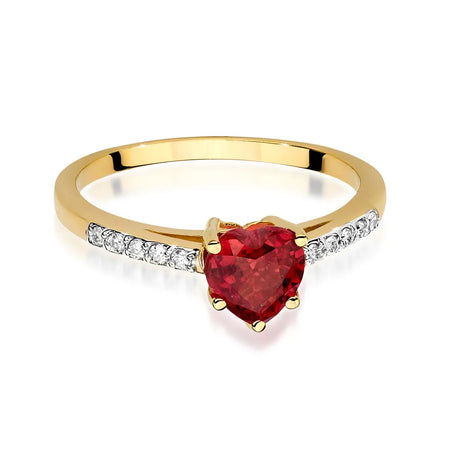 14k gold ring with rubin hearts and 0.10ct diamonds. Packed in black box, paper, and gift bag.