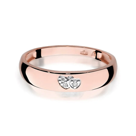 14k rose gold ring with 2 white zirconia hearts. Classic design with modern twist. Packed in black box, paper, and gift bag.