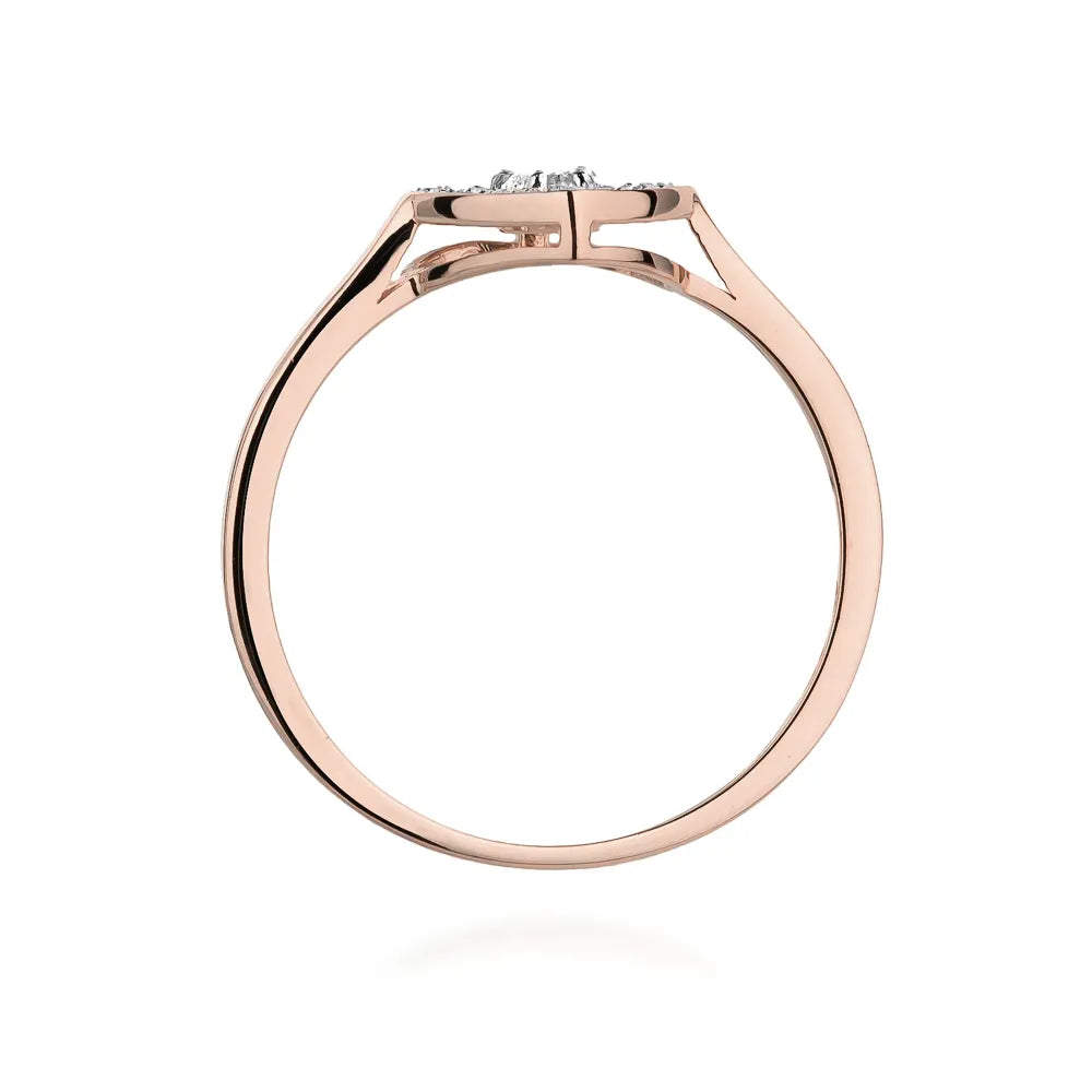 14K rose gold ring with 0.10ct diamond and 18 diamonds of total mass 0.09ct. Ring is packed in black box, paper and gift bag.
