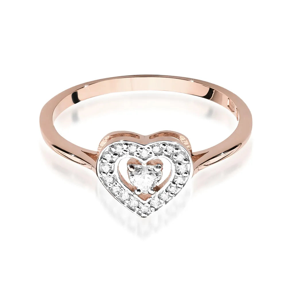 14K rose gold ring with 0.10ct diamond and 18 diamonds of total mass 0.09ct. Ring is packed in black box, paper and gift bag.