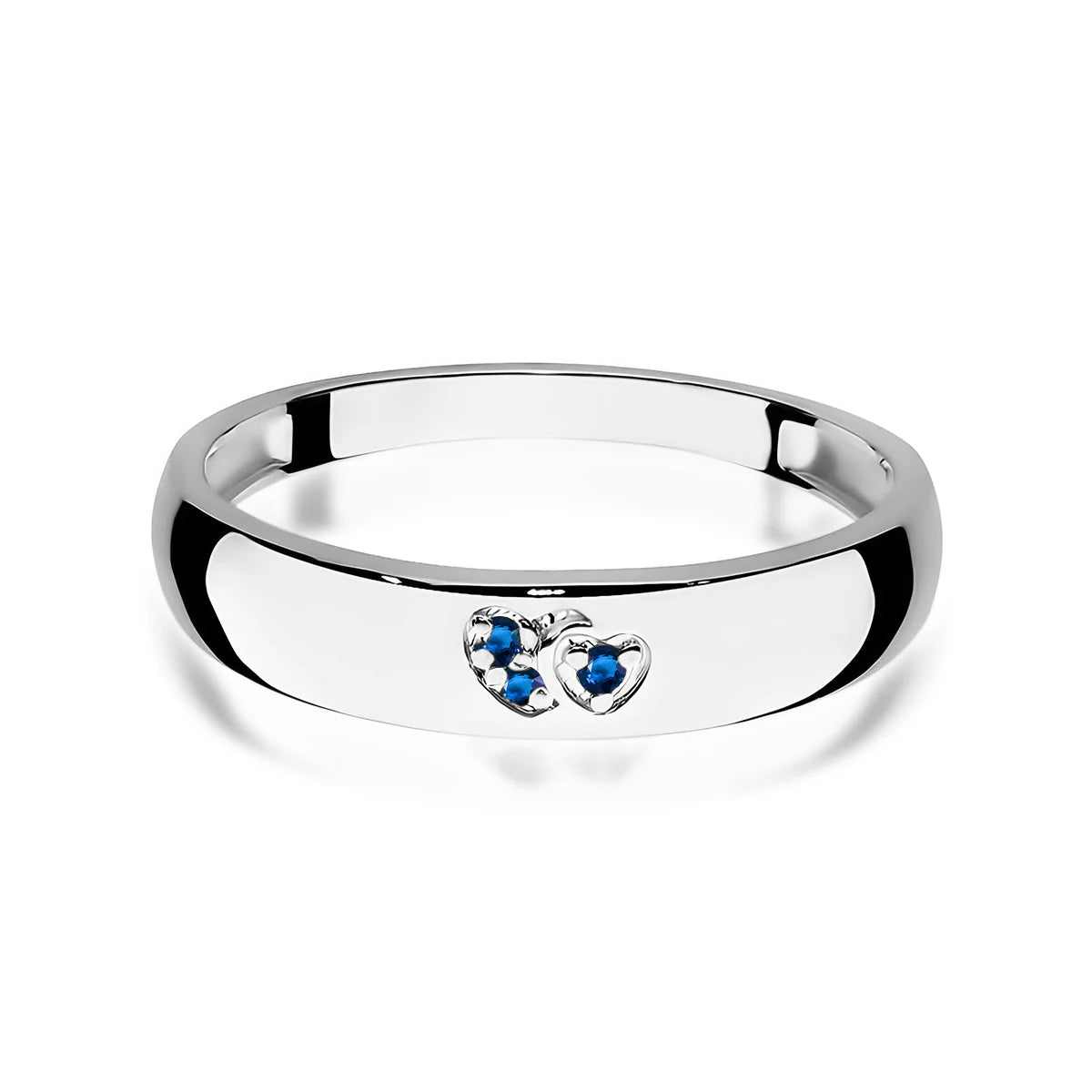 14k white gold ring with 2 blue zirconia hearts. Classic design with modern twist. Packed in black box, paper, and gift bag.