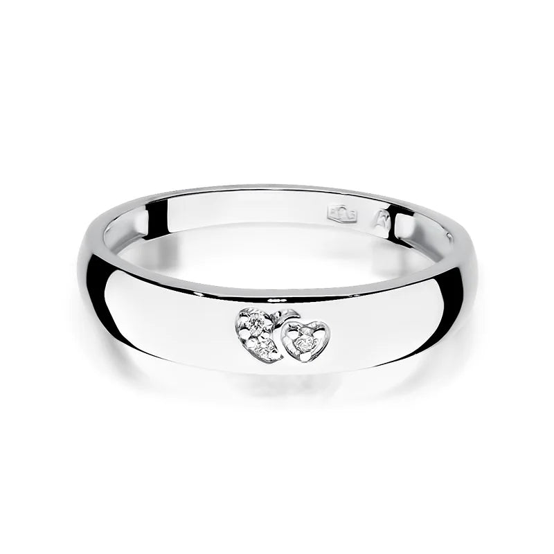 14k white gold ring with 2 white zirconia hearts. Classic design with modern twist. Packed in black box, paper, and gift bag.