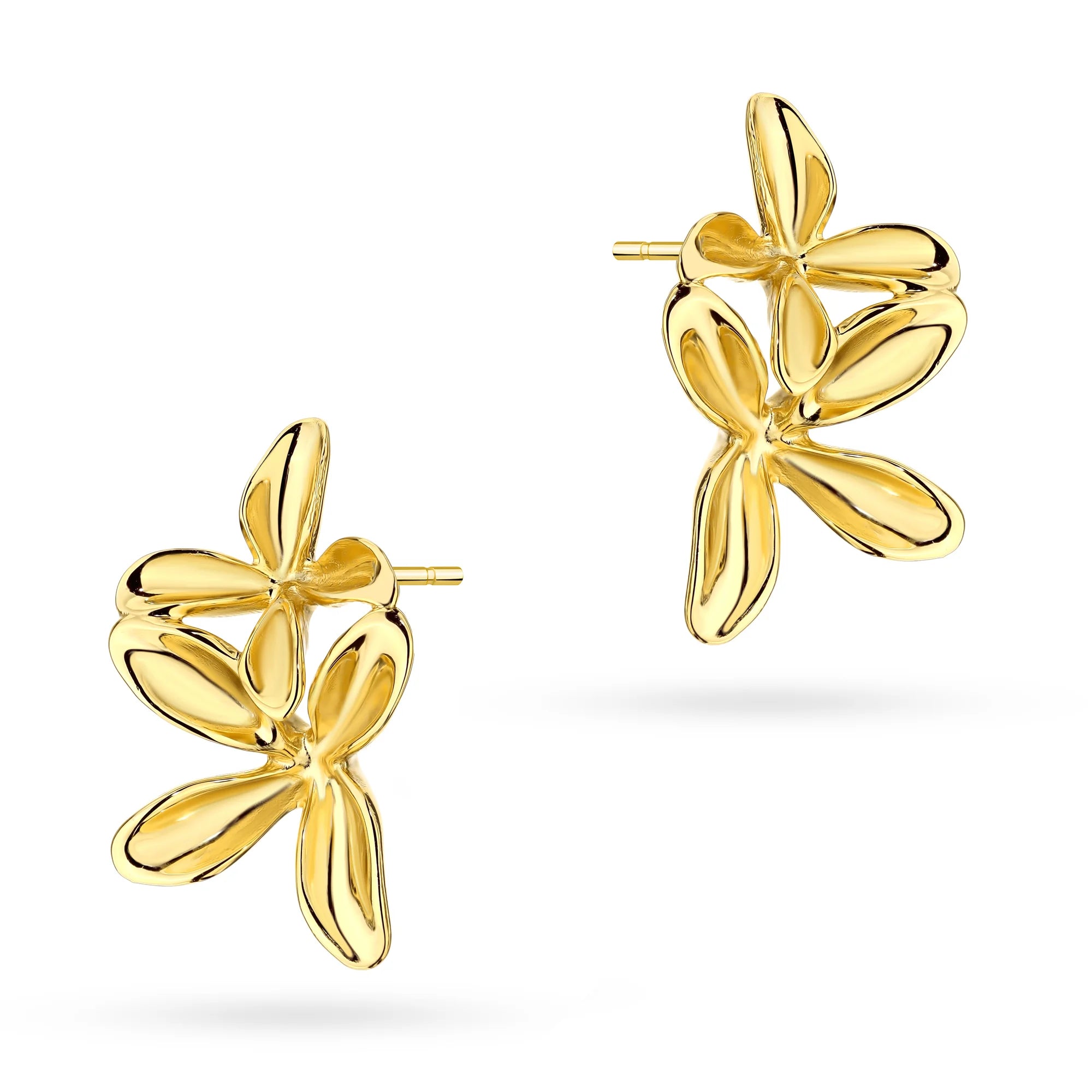 Náušnice zo striebra (925) pozlátené zlatom | Dizajn prepojených kvetov | GREMARI Šperky