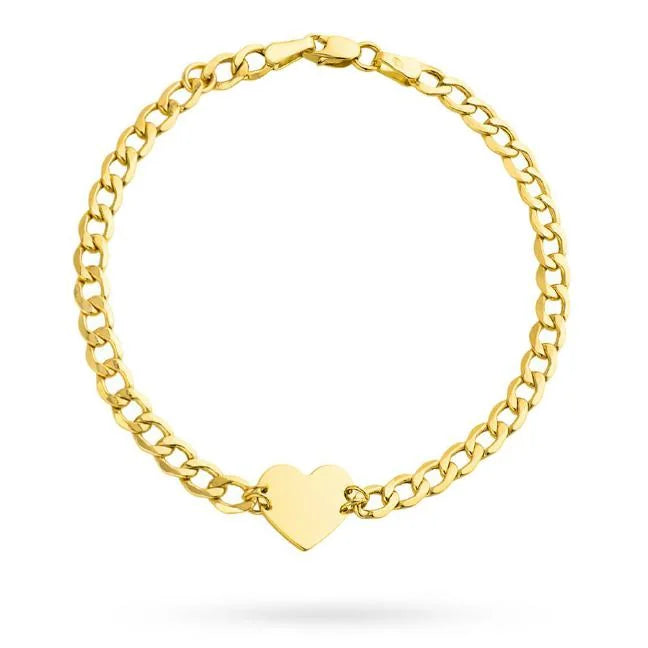 Gold heart bracelet on curb chain