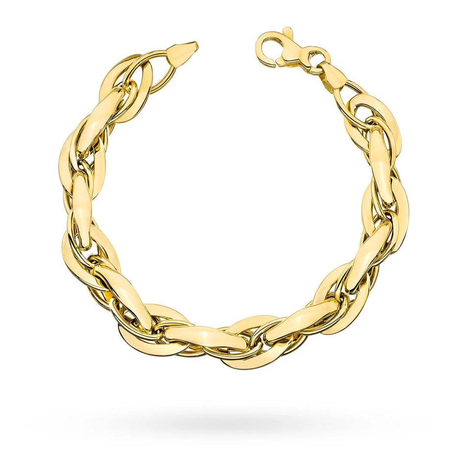 Gold heavy bracelet with wide interwoven links