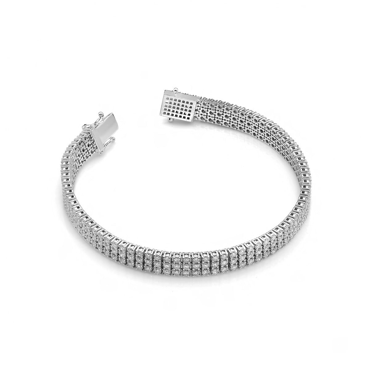White Gold Triple-Row Tennis Bracelet with 222 Round Natural Diamonds – 4.44ct