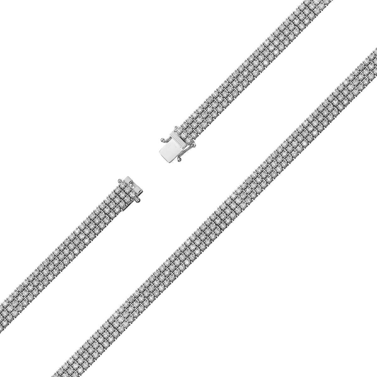 White Gold Triple-Row Tennis Bracelet with 222 Round Natural Diamonds – 4.44ct