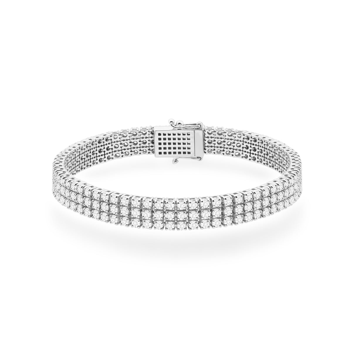 Trojradový tenisový náramok zo bieleho zlata s 222 round lab-grown diamantmi – 4.44ct