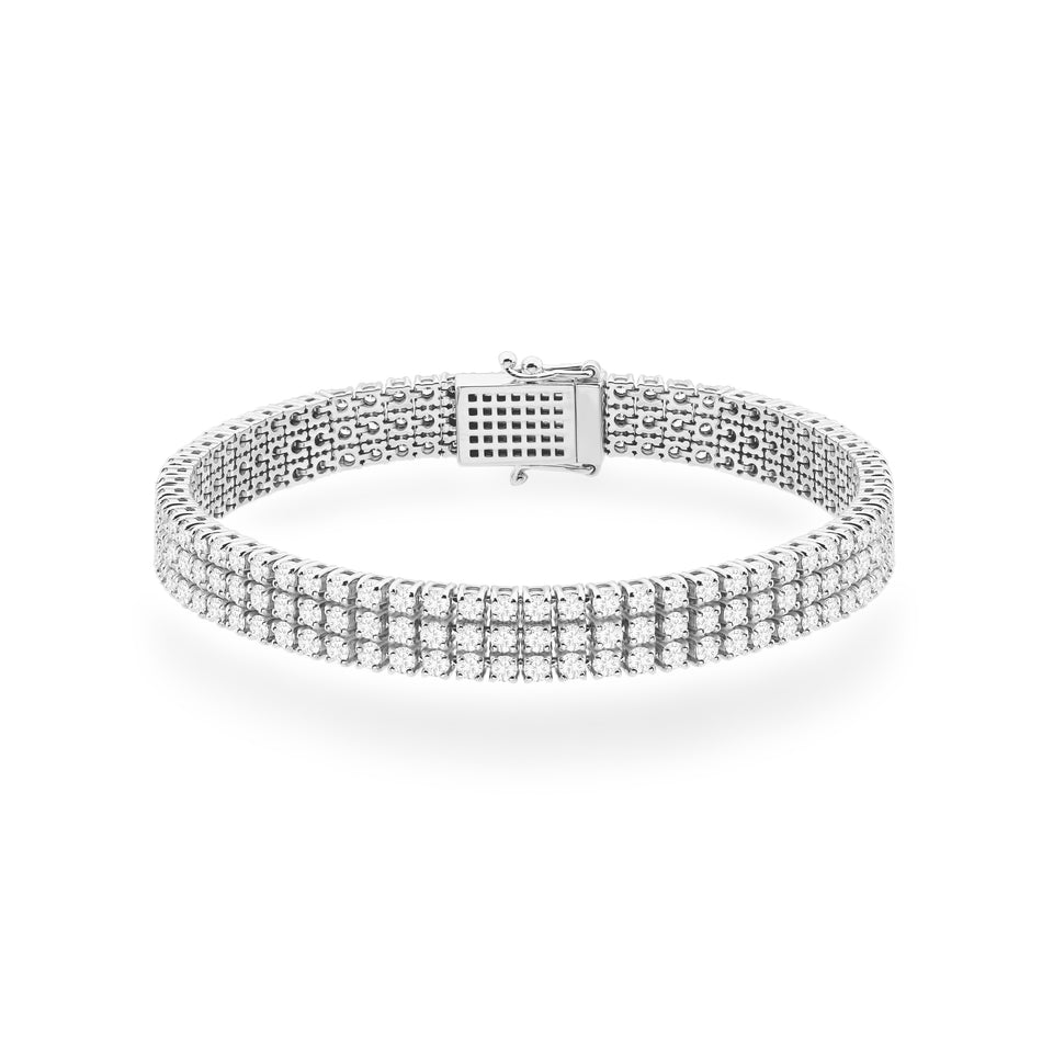 Trojradový tenisový náramok zo bieleho zlata s 222 round lab-grown diamantmi – 4.44ct