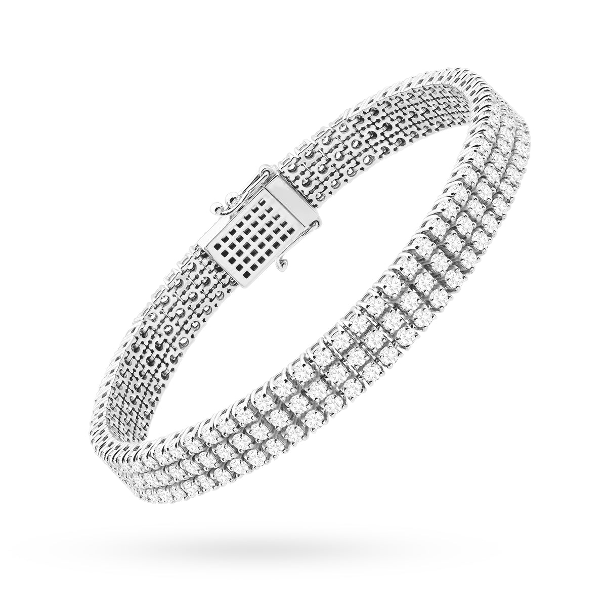 Trojradový tenisový náramok zo bieleho zlata s 222 round lab-grown diamantmi – 4.44ct