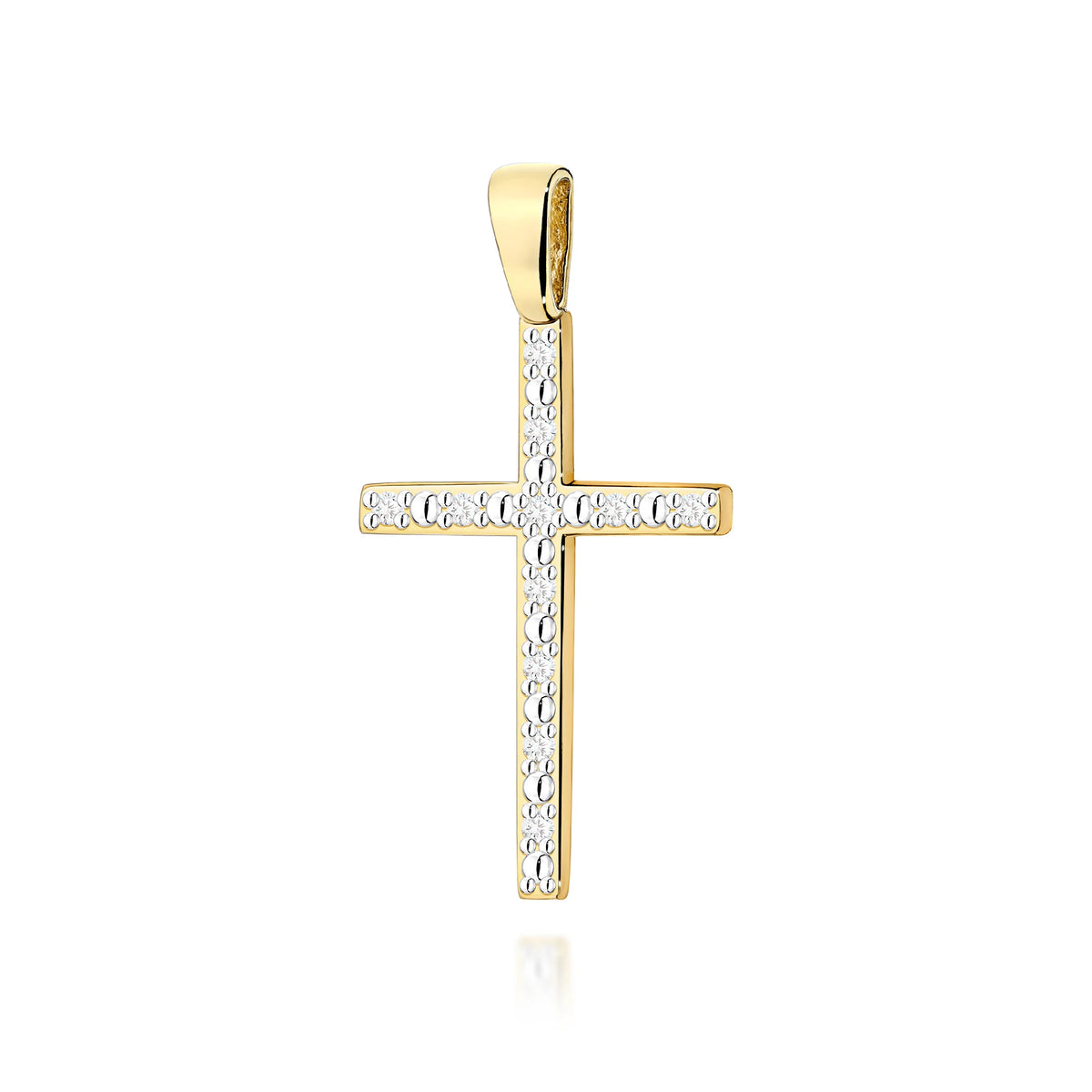 Krížik zo žltého zlata s diamantmi 0,05 ct