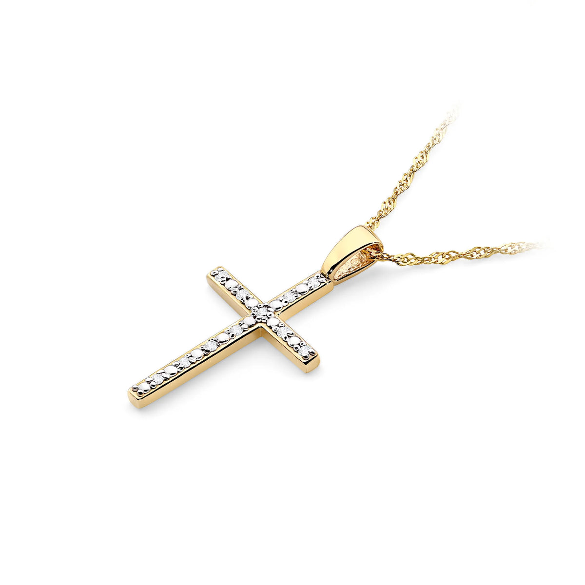 Krížik zo žltého zlata s diamantmi 0,05 ct