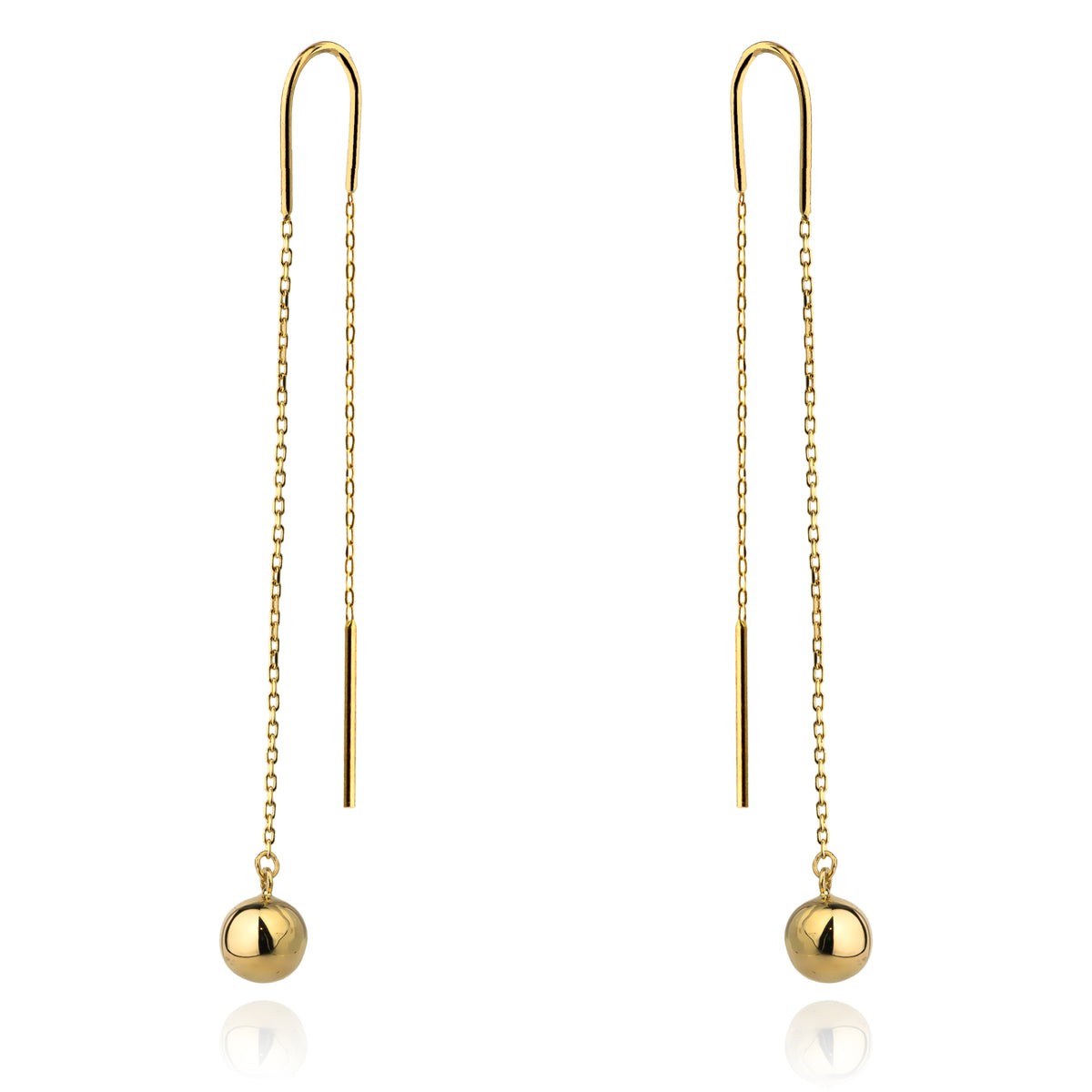 Yellow Gold Bead Threader Earrings | 585 (14k) Yellow Gold Pull-Through Earrings