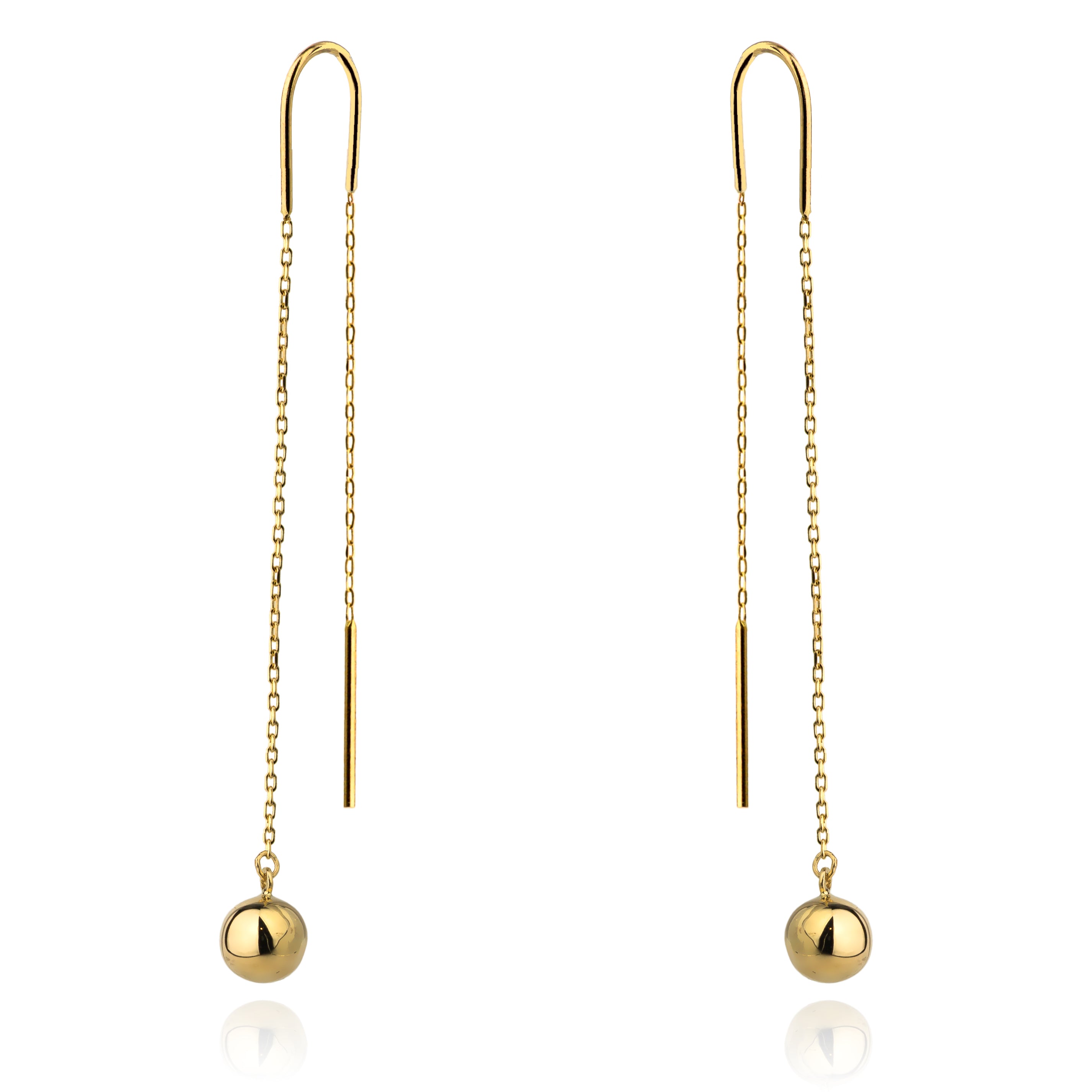 Yellow Gold Bead Threader Earrings | 585 (14k) Yellow Gold Pull-Through Earrings