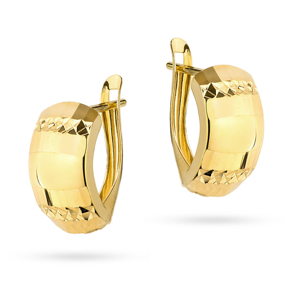 Yellow Gold Classic Diamond-Cut Earrings with English Clasp | 585 (14k) Yellow Gold English Clasp Earrings