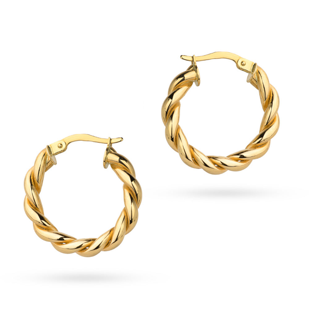 Yellow Gold Braided Creole Hoop Earrings | 585 (14k) Yellow Gold Hinged Hoop Clasp Earrings