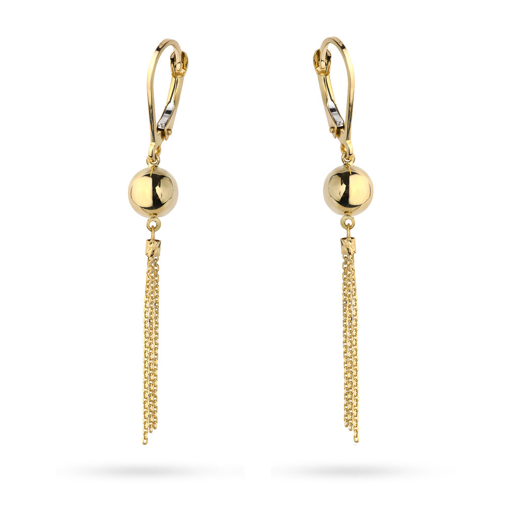 Yellow Gold Bead and Triple Chain Drop Earrings | 585 (14k) Yellow Gold English Clasp Earrings