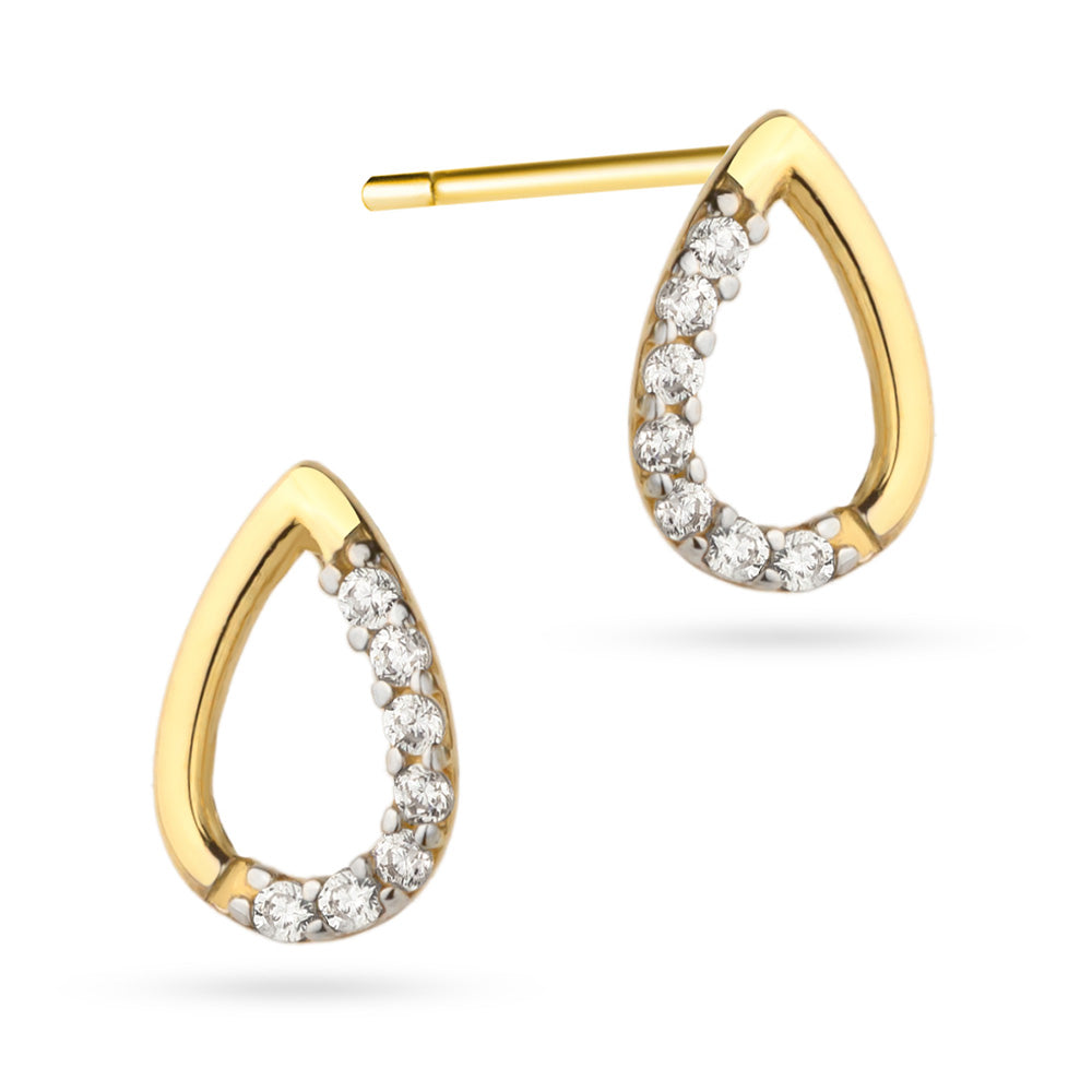 Yellow Gold Teardrop Stud Earrings with Cubic Zirconia | 585 (14k) Yellow Gold Stud Earrings