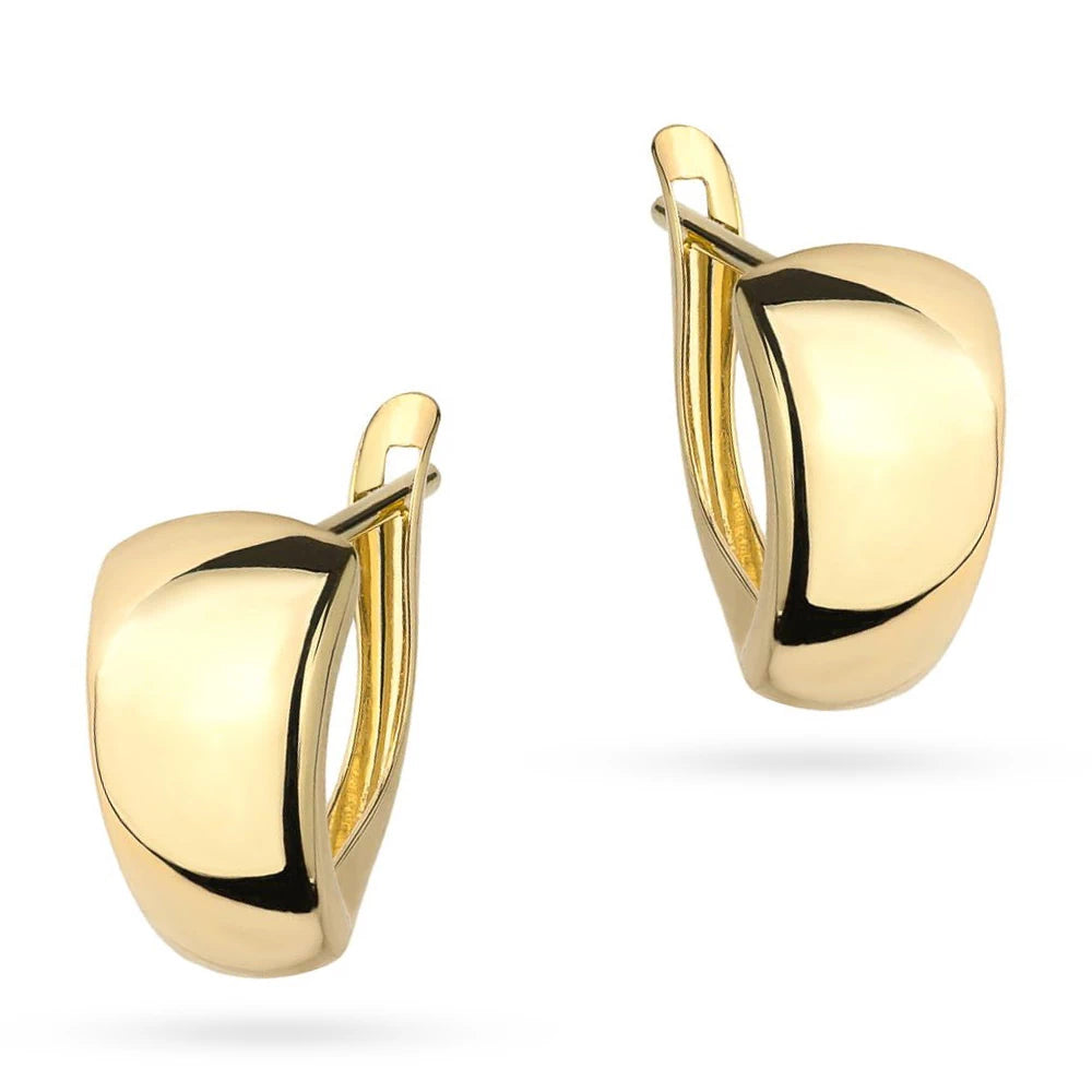 Yellow Gold Rounded Elongated Earrings with English Clasp | 585 (14k) Yellow Gold English Clasp Earrings