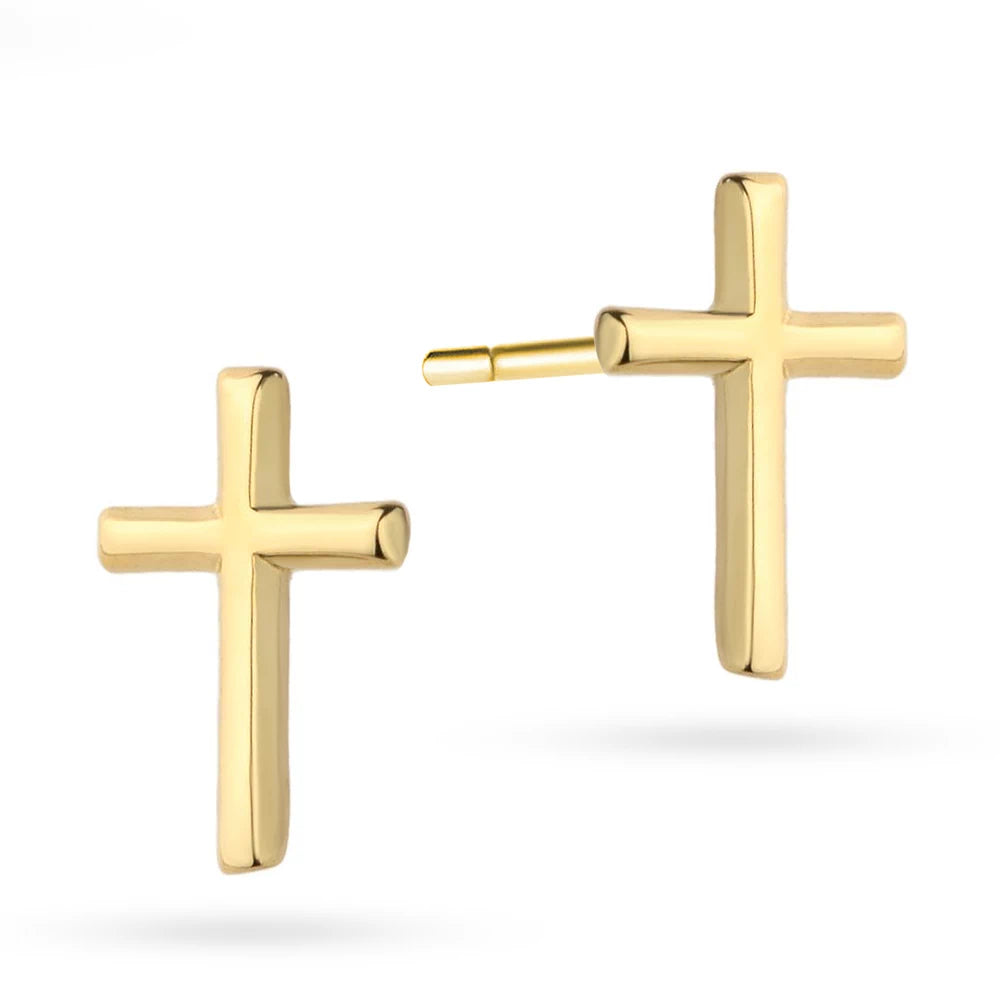 Yellow Gold Cross Stud Earrings | 585 (14k) Yellow Gold Stud Earrings