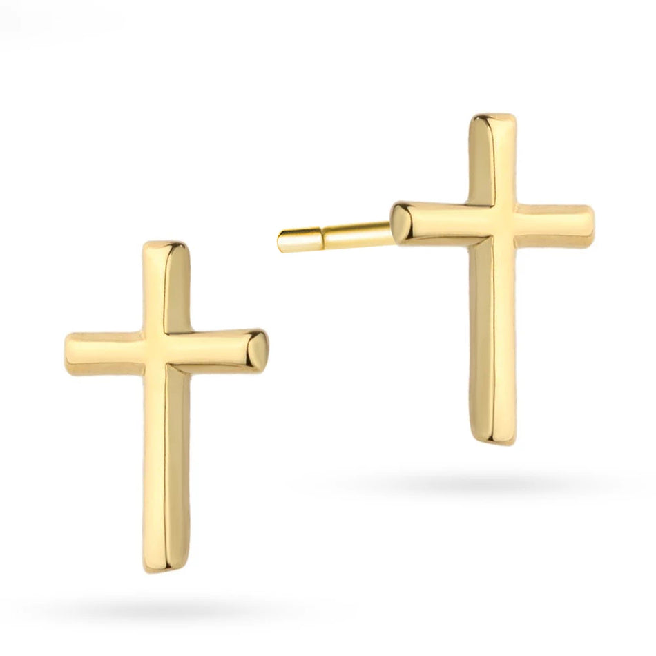 Yellow Gold Cross Stud Earrings | 585 (14k) Yellow Gold Stud Earrings