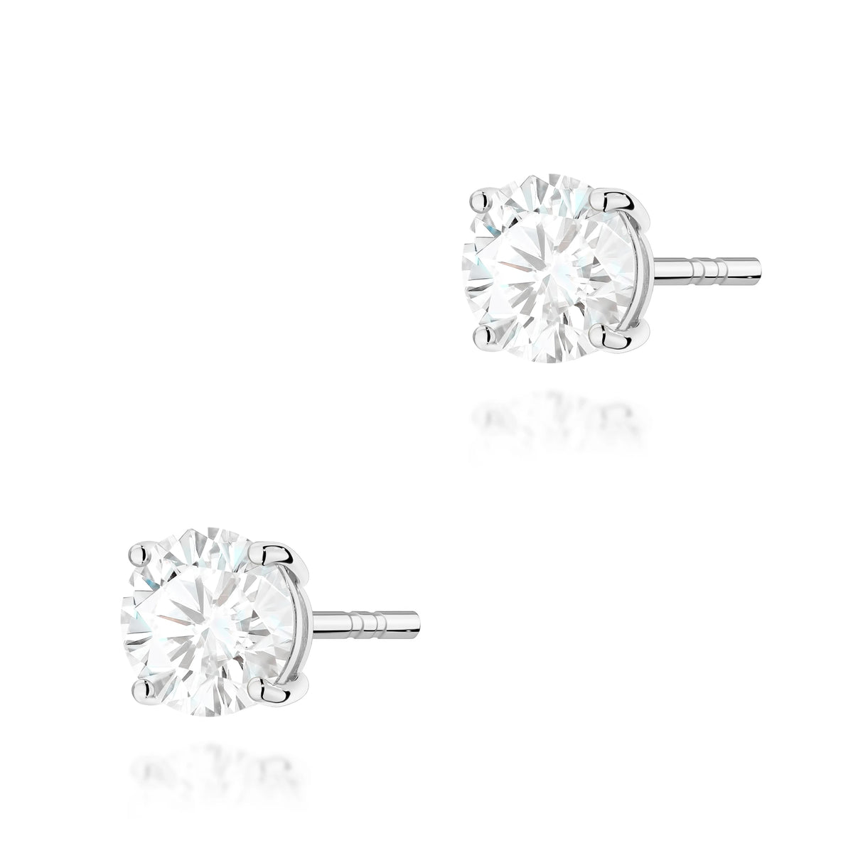 White Gold Stud Earrings with 2 × 1,00ct Round Diamonds | 585 (14k) White Gold Stud Earrings