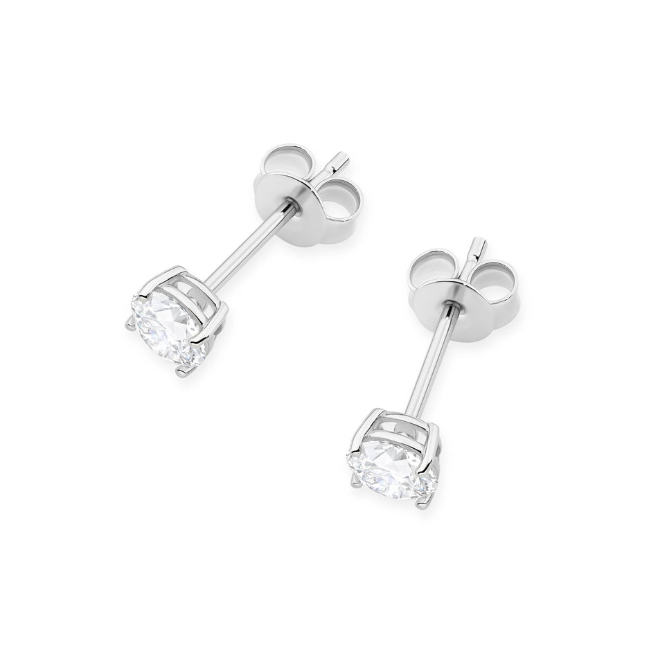 White Gold Stud Earrings with 2 × 0,50ct Round Lab-Grown Diamonds | 585 (14k) White Gold Stud Earrings