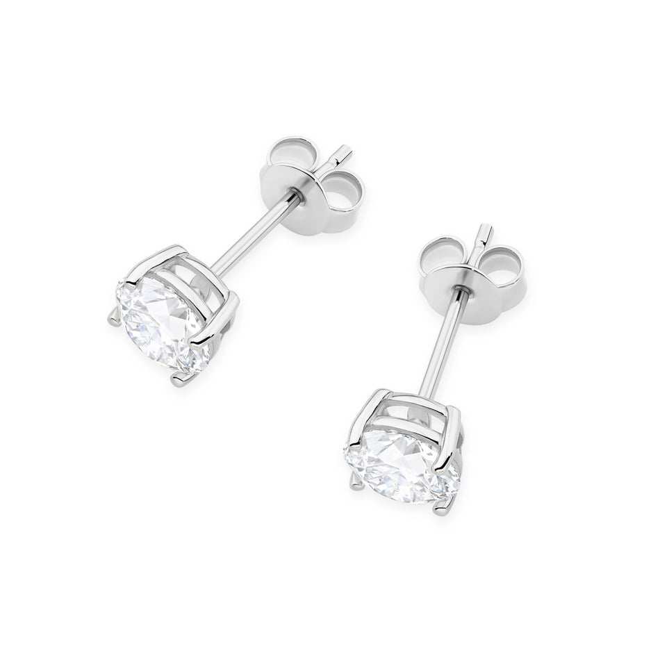 White Gold Stud Earrings with 2 × 1,00ct Round Lab-Grown Diamonds | 585 (14k) White Gold Stud Earrings