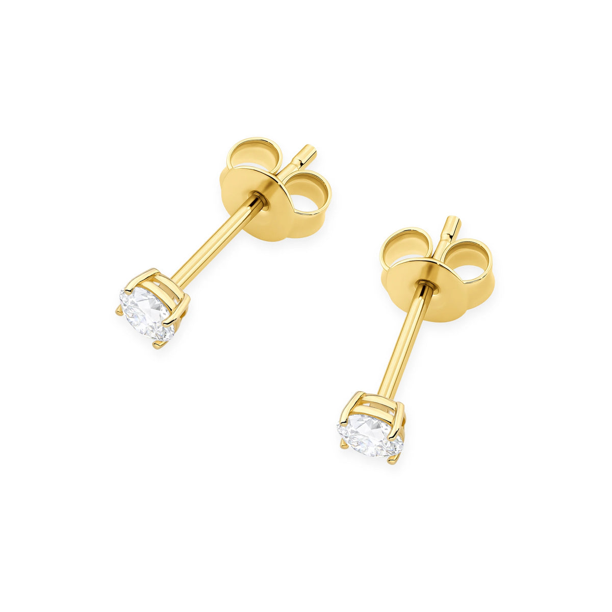 Yellow Gold Stud Earrings with 2 × 0,15ct Round Diamonds | 585 (14k) Yellow Gold Stud Earrings