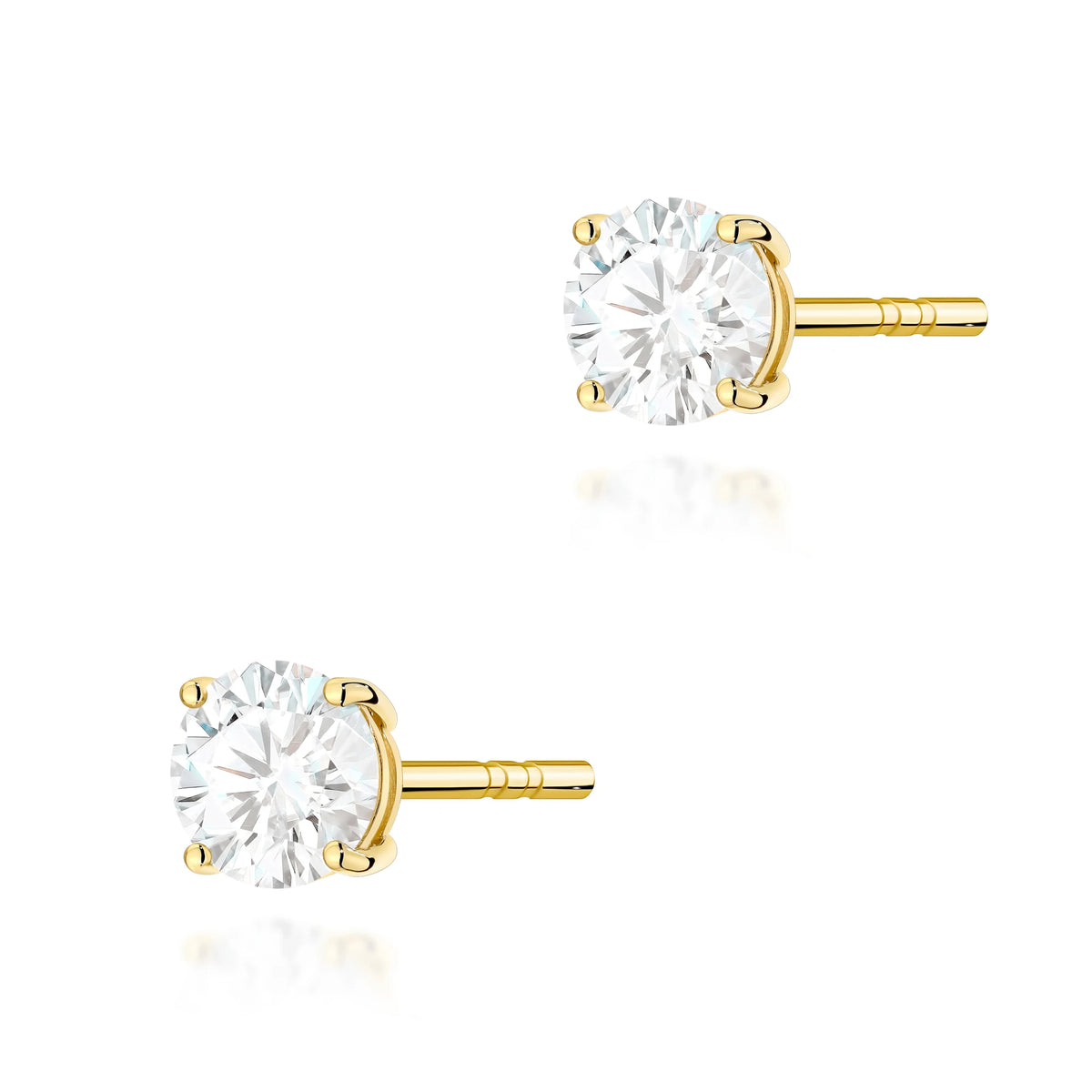 Yellow Gold Stud Earrings with 2 × 0,50ct Round Diamonds | 585 (14k) Yellow Gold Stud Earrings